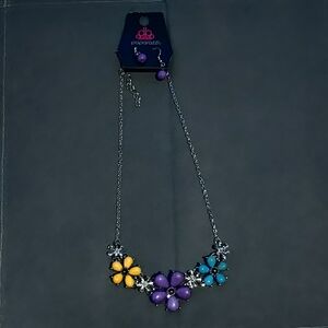 Paparazzi Vibrant Floral Necklace with Purple, Yellow, and Blue
